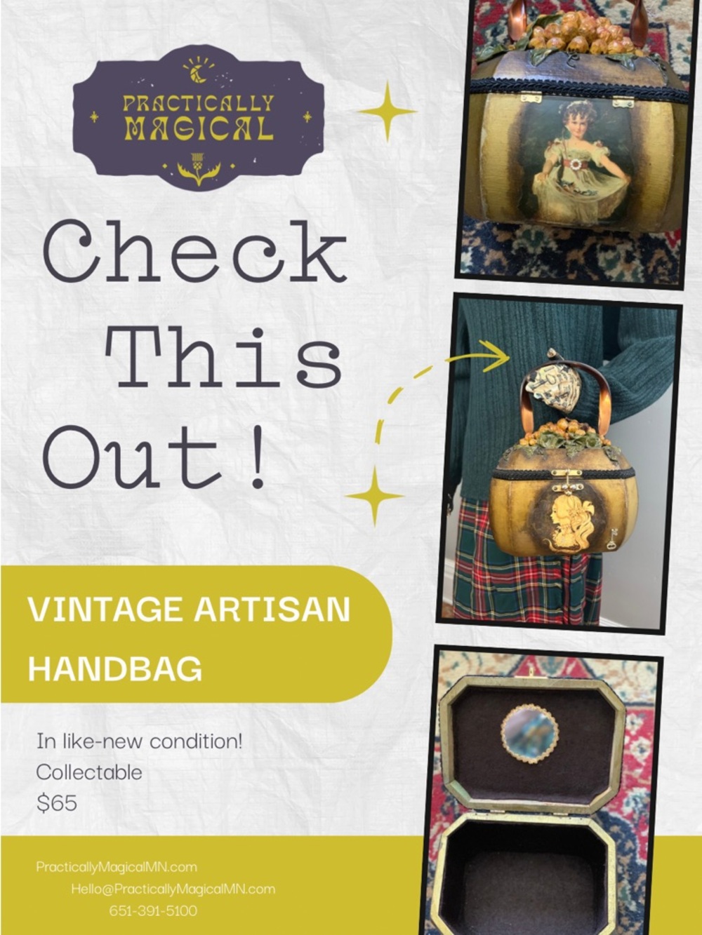 Vintage Artisan Handbag - Patina Ivory and Black